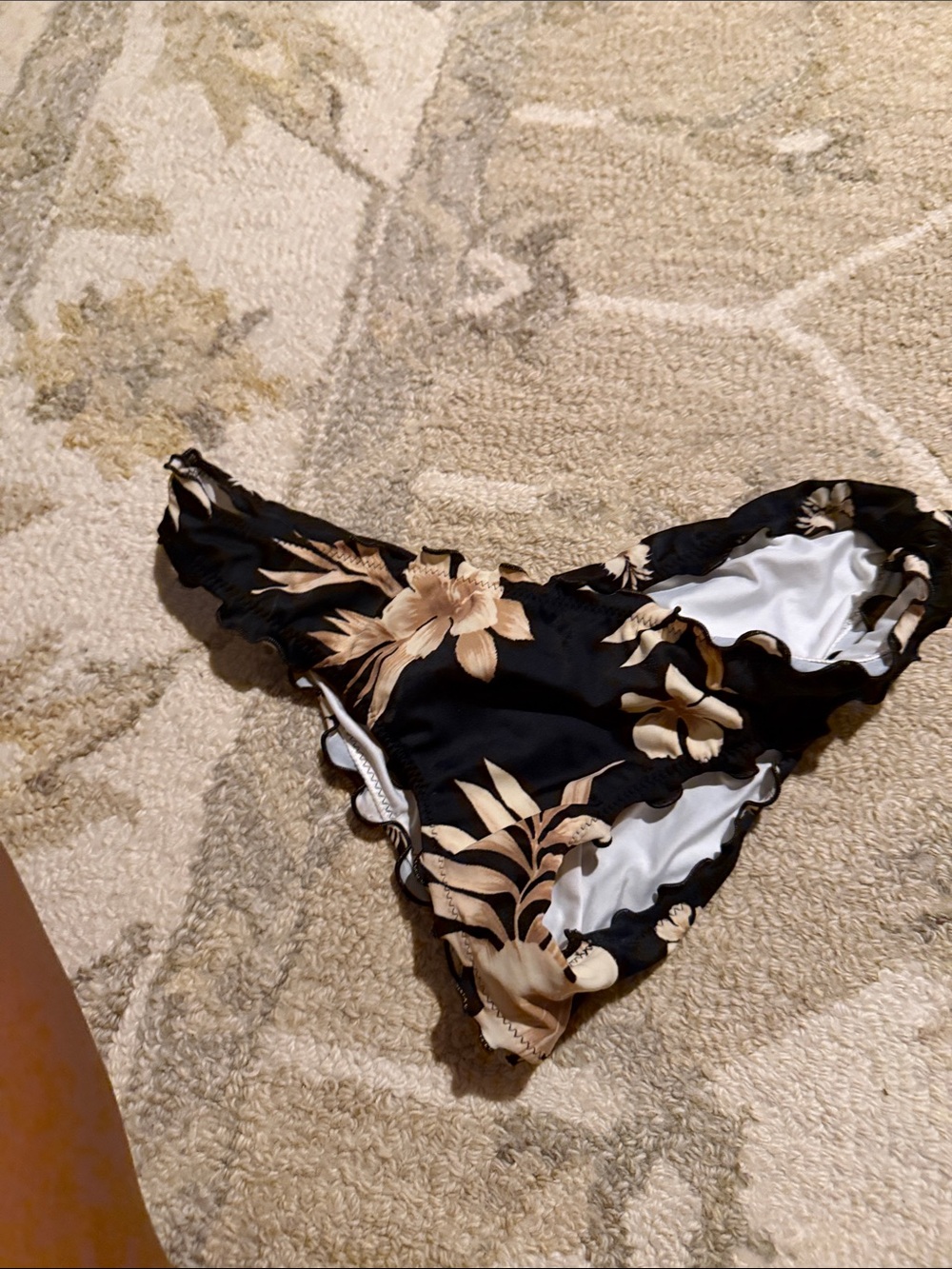 Victoria's Secret Black Bikini Bottom with Beige Floral Print